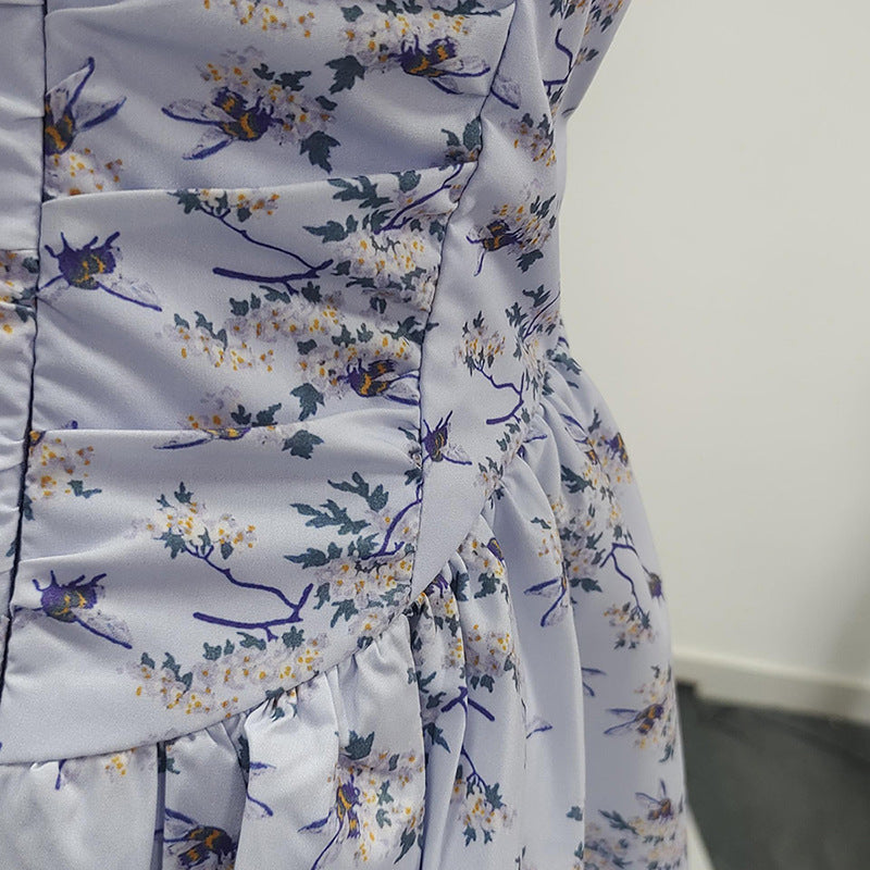 Lesley Blue Floral Print Mini Dress with Bloomers Avalabel