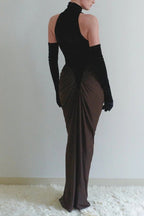 Velvet Mesh Patchwork Maxi Dress in Black Avalabel