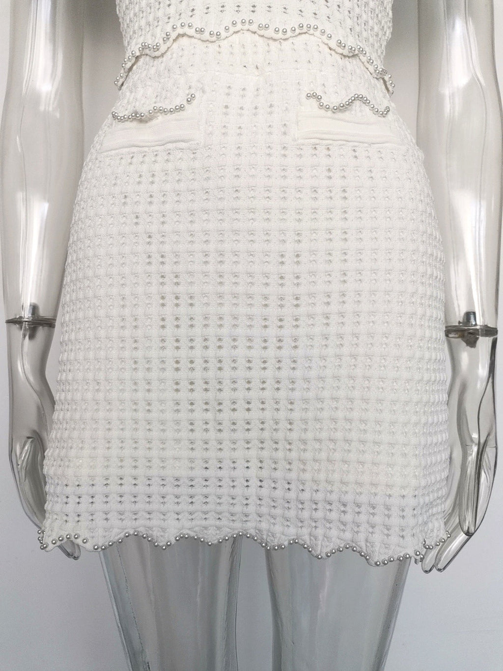 Angela Ruffle Trim Pearl Beaded Knit Sweater Avalabel