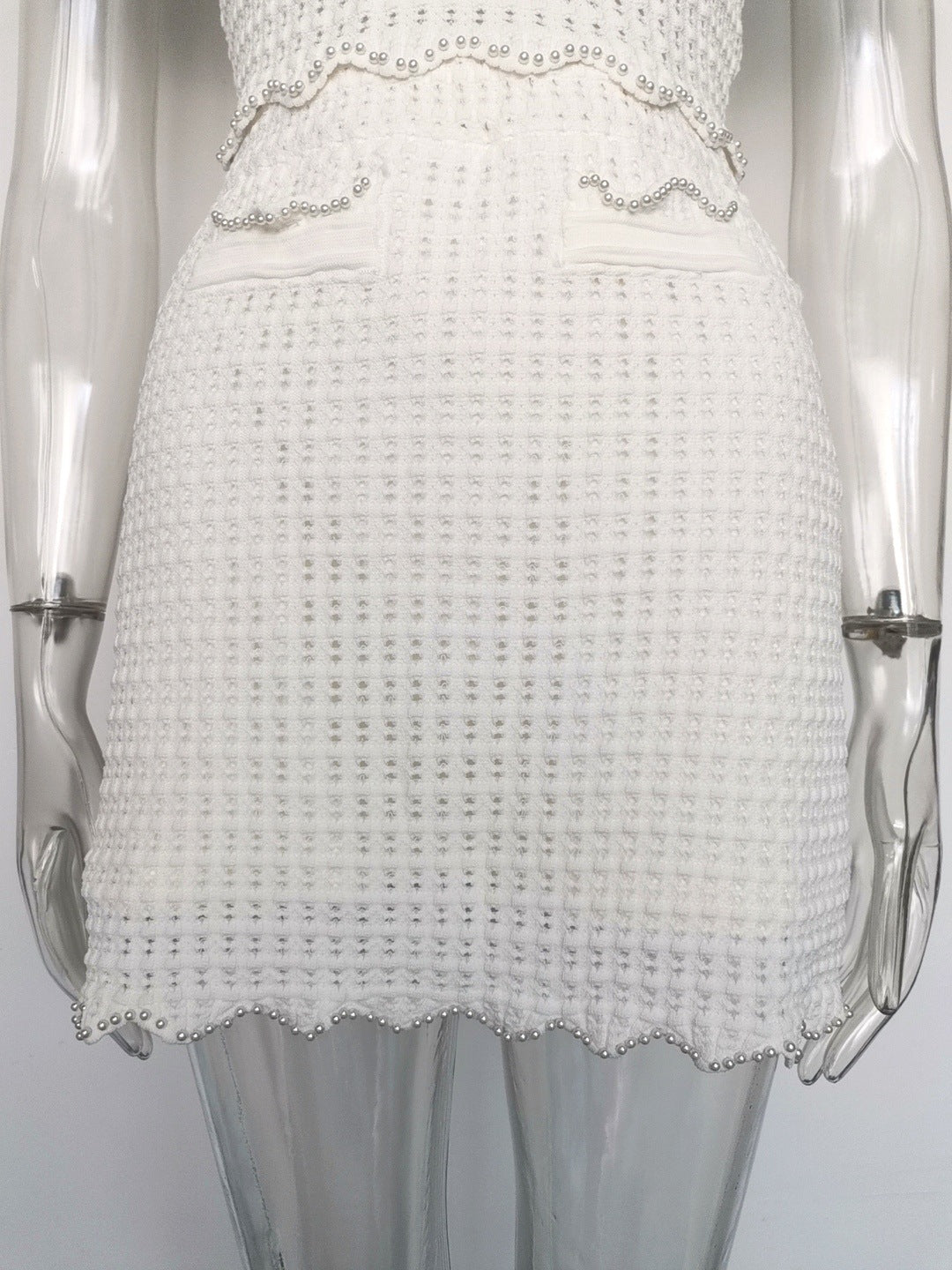 Angela Ruffle Trim Pearl Beaded Knit Sweater Avalabel