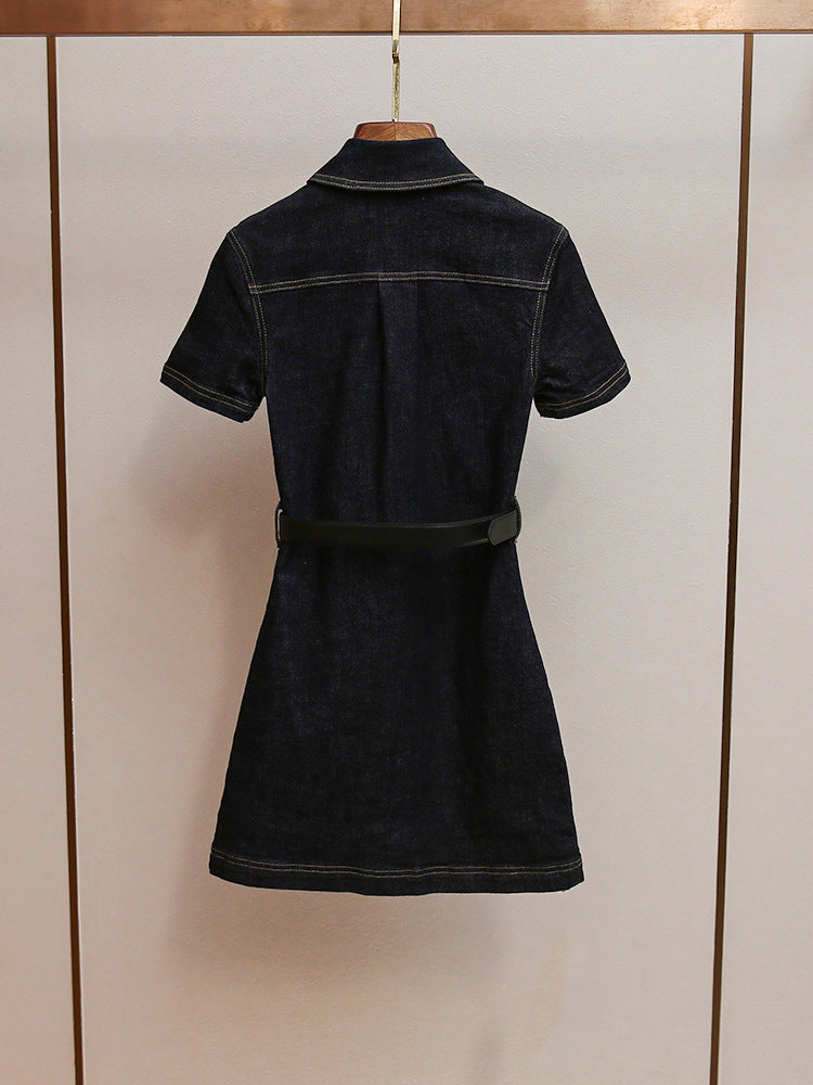miriam Denim Crystal Trim Mini Dress in black Avalabel