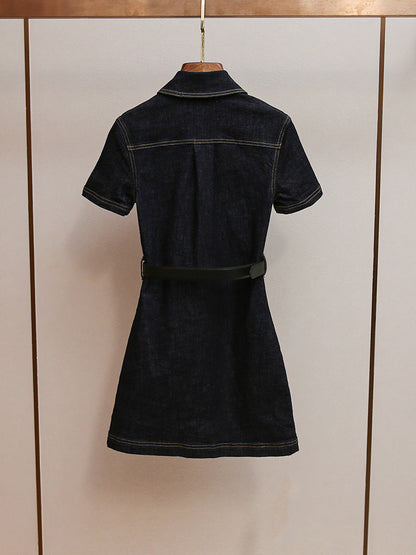 miriam Denim Crystal Trim Mini Dress in black