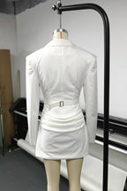 amelia v-neck ruched Blazer Mini Dress in white Avalabel
