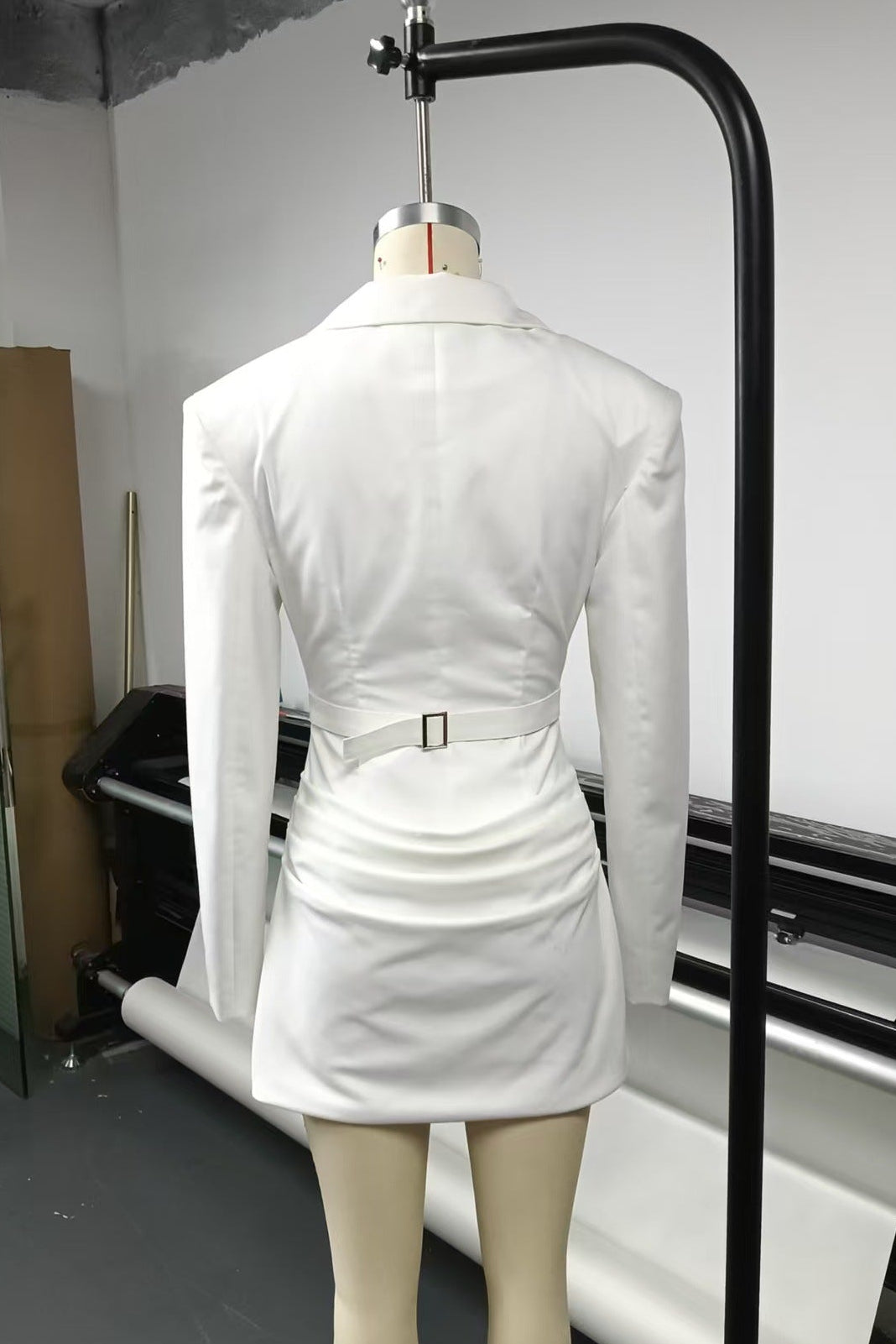 amelia v-neck ruched Blazer Mini Dress in white Avalabel