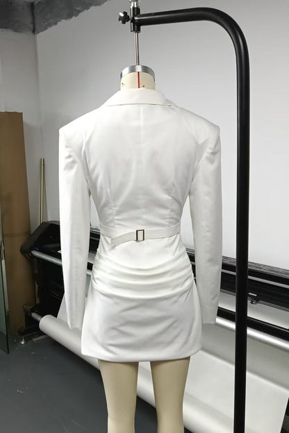 amelia v-neck ruched Blazer Mini Dress in white