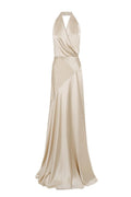 Kay Champagne Crepe Bias-Cut Satin Halter Maxi Dress Avalabel