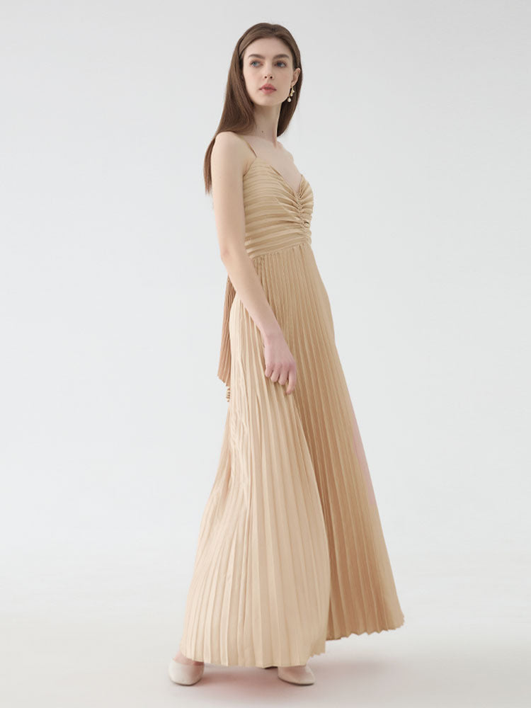 Deborah Pleated Slip Maxi Dress in Apricot Avalabel