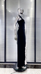 kimberley black Sleeveless Hollow Out Flowers Slit Bandage Maxi Dress Avalabel