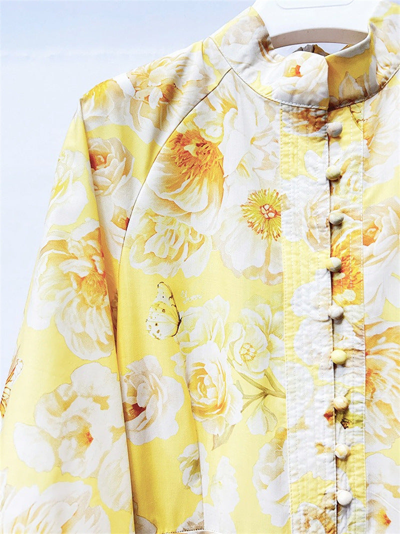 xaviera Long Sleeve Floral Printed Chiffon Maxi Dress in yellow Avalabel