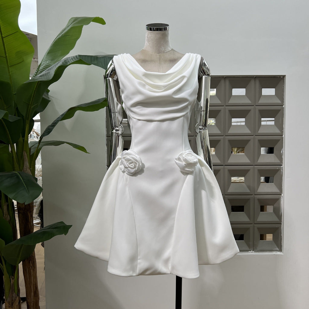 3D Flower Pleated Sleeveless Mini Dress Avalabel