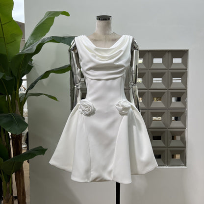 3D Flower Pleated Sleeveless Mini Dress Avalabel