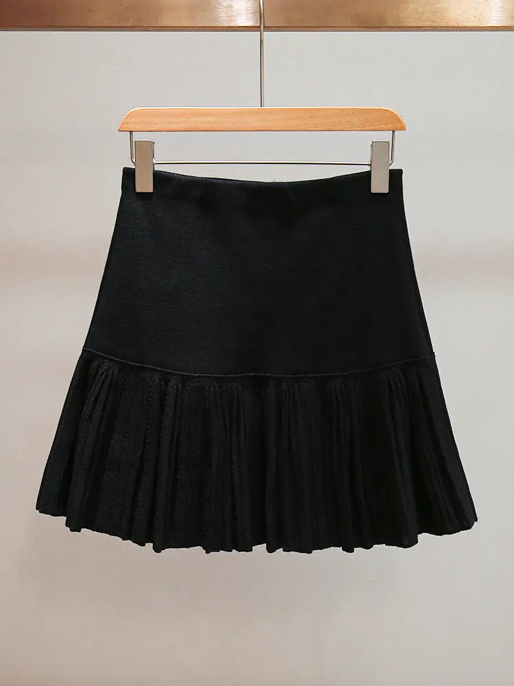 marcia black Double Breasted Ruffle Mini Skirt Avalabel