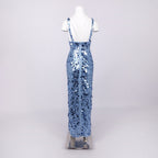 roberta Deep V-Neck Sequin Column Gown in blue Avalabel