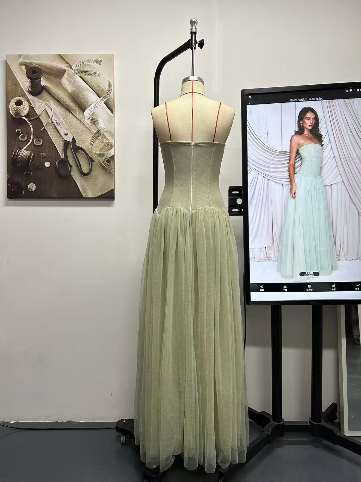 Sabrina Tulle Strapless Maxi Dress - Green Avalabel