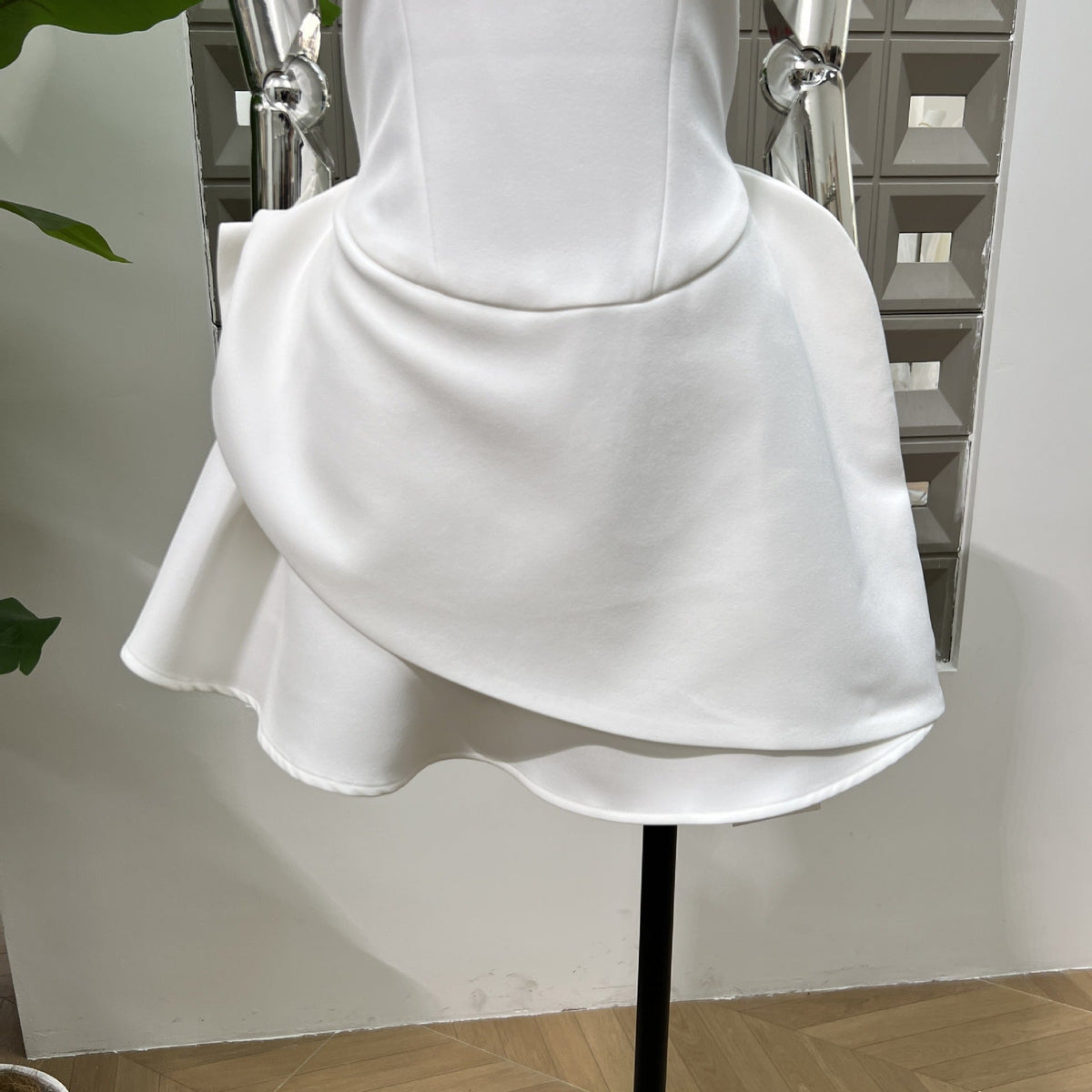 Jean Round Neck Diamond Sleeveless Mini Dress in White Avalabel
