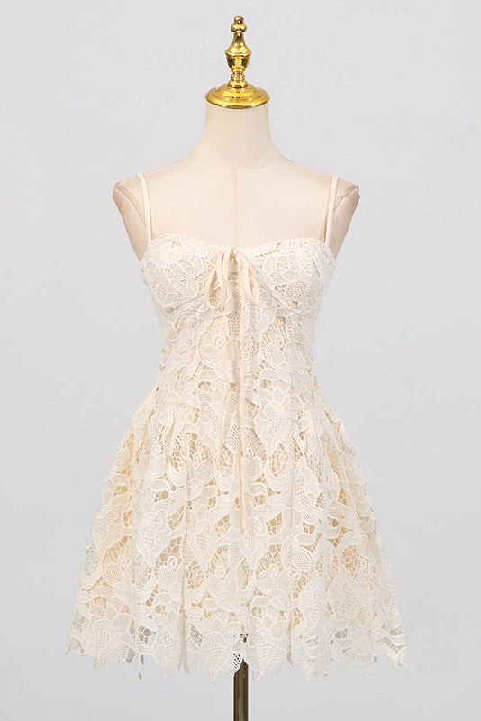 Lace Hollow Sleeveless Mini Dress in Yellow Avalabel