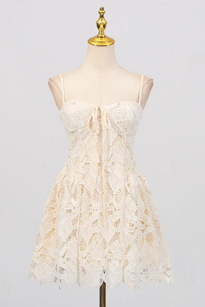 Lace Hollow Sleeveless Mini Dress in Yellow