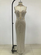 Silver Crystal Mesh Keyhole Cutout Mermaid Gown Avalabel