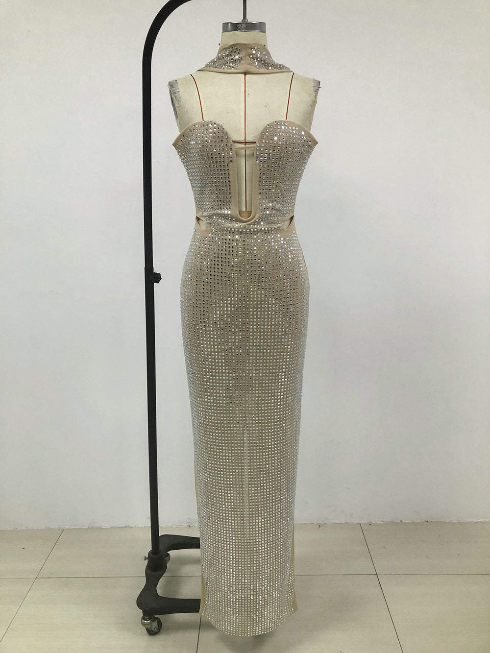 Silver Crystal Mesh Keyhole Cutout Mermaid Gown Avalabel