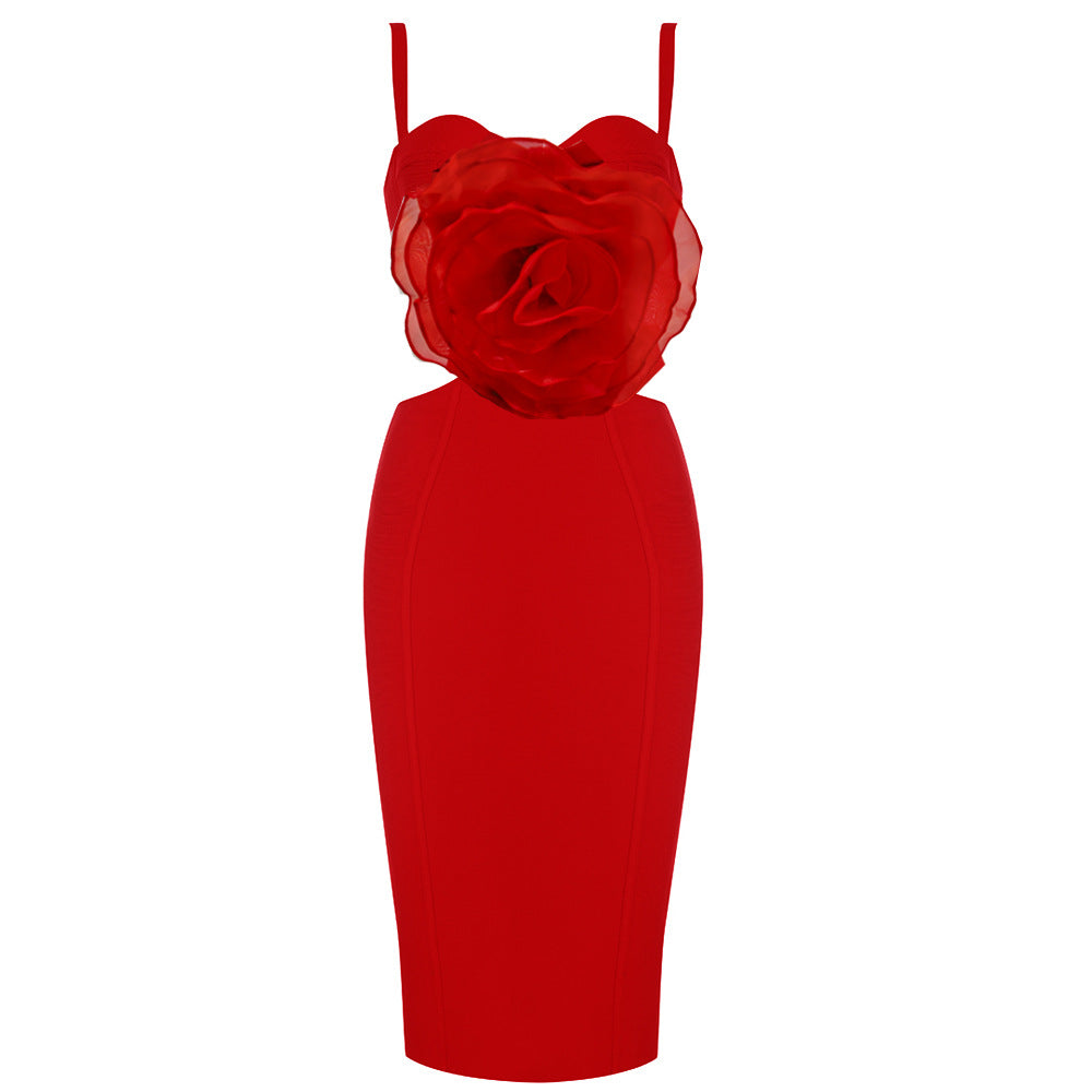 Jacey Mesh Flower Bandage Midi Dress Avalabel