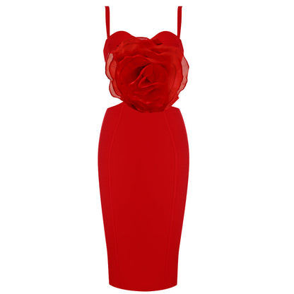 Jacey Mesh Flower Bandage Midi Dress