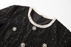 Round Neck Short Sleeves sequin Maxi Dress in black Avalabel