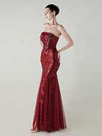 sequin strapless tulle maxi dress Avalabel