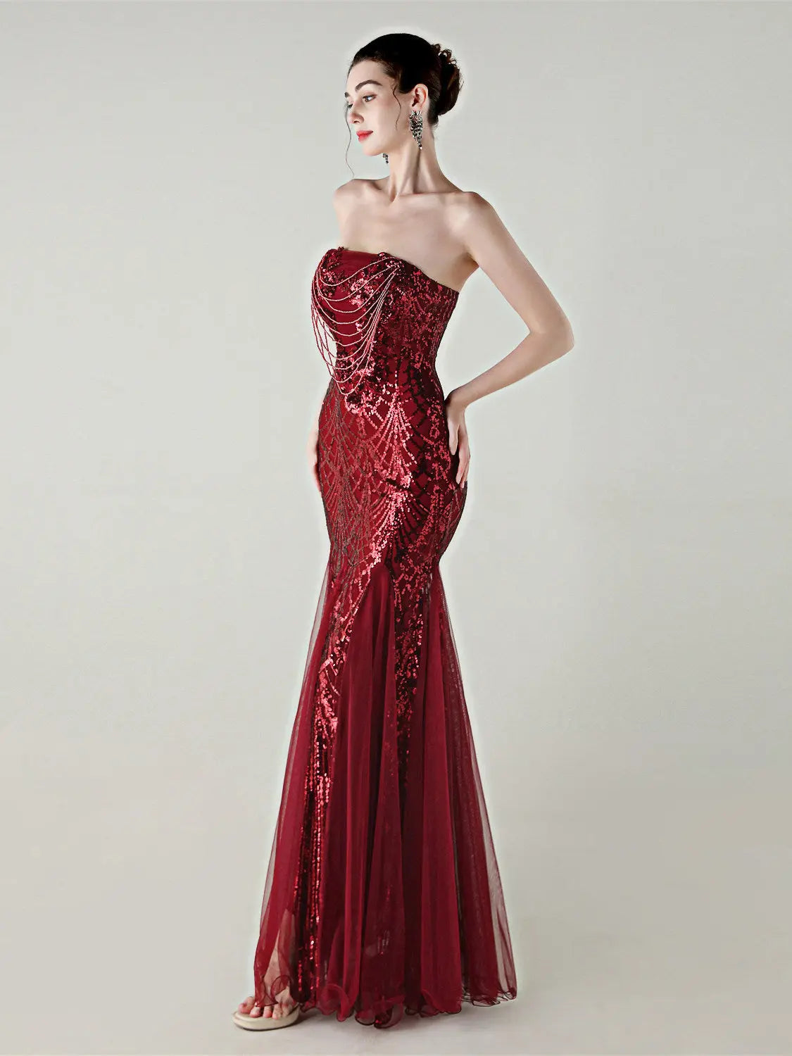 sequin strapless tulle maxi dress Avalabel
