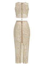Apricot Sheer Plaid Fishtail Maxi Skirt Two Piece of Set Avalabel