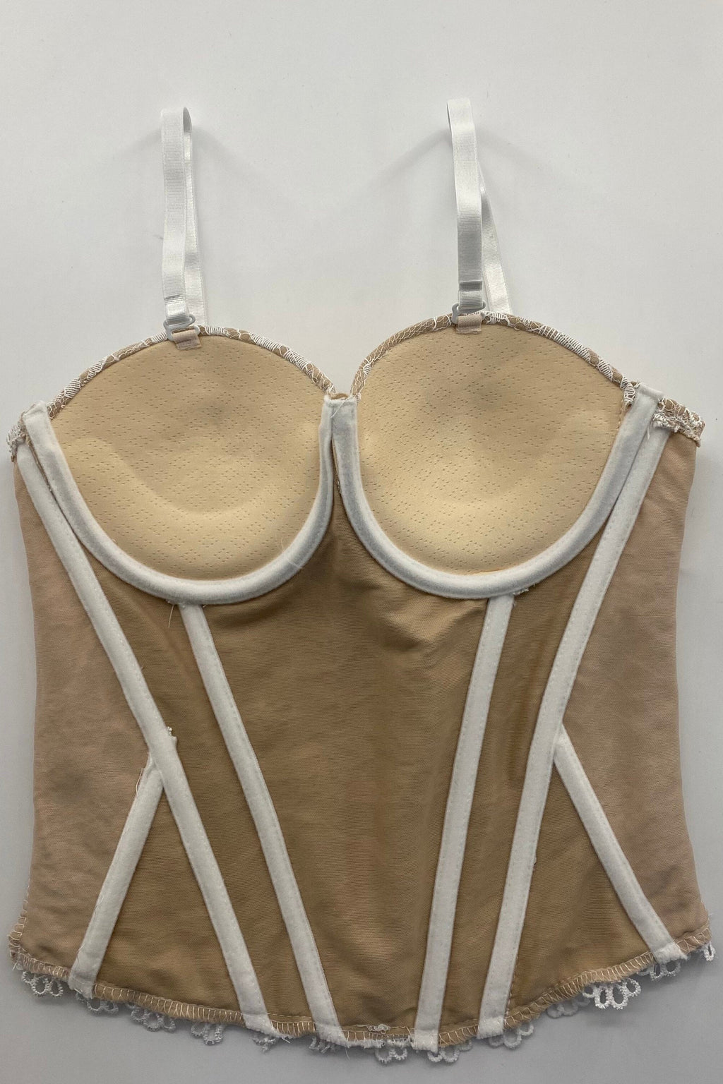 Adjustable Strap Two-Tone Floral Lace Front Lace-Up Cropped Corset Bustier Top sis label