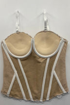 Adjustable Strap Two-Tone Floral Lace Front Lace-Up Cropped Corset Bustier Top sis label