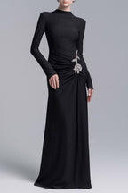 hedwig rose embellished gathered sheath gown in black Avalabel