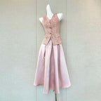 Ella pink V-Neck Sleeveless Top & Skirt Two-Piece Set Avalabel
