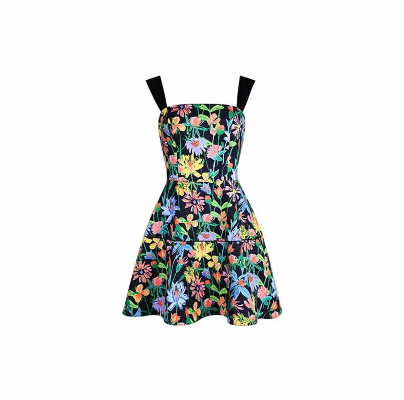 Simona Colorful Print A Line Strap Satin Mini Dress Avalabel
