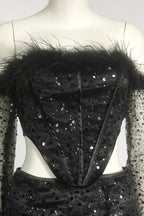 Black Off-Shoulder Top Short Mesh Skirt Set Avalabel