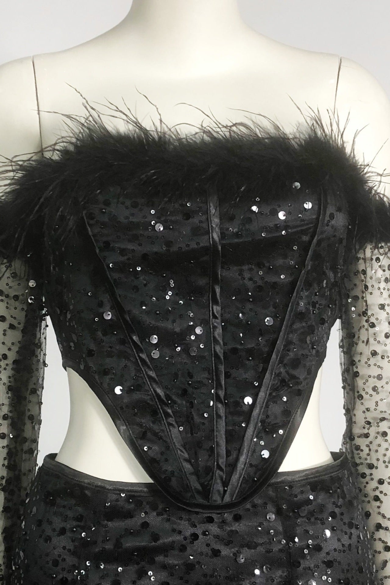 Black Off-Shoulder Top Short Mesh Skirt Set Avalabel