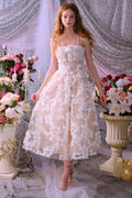 Leah White/Beige Sleeveless  Flower Dress Avalabel