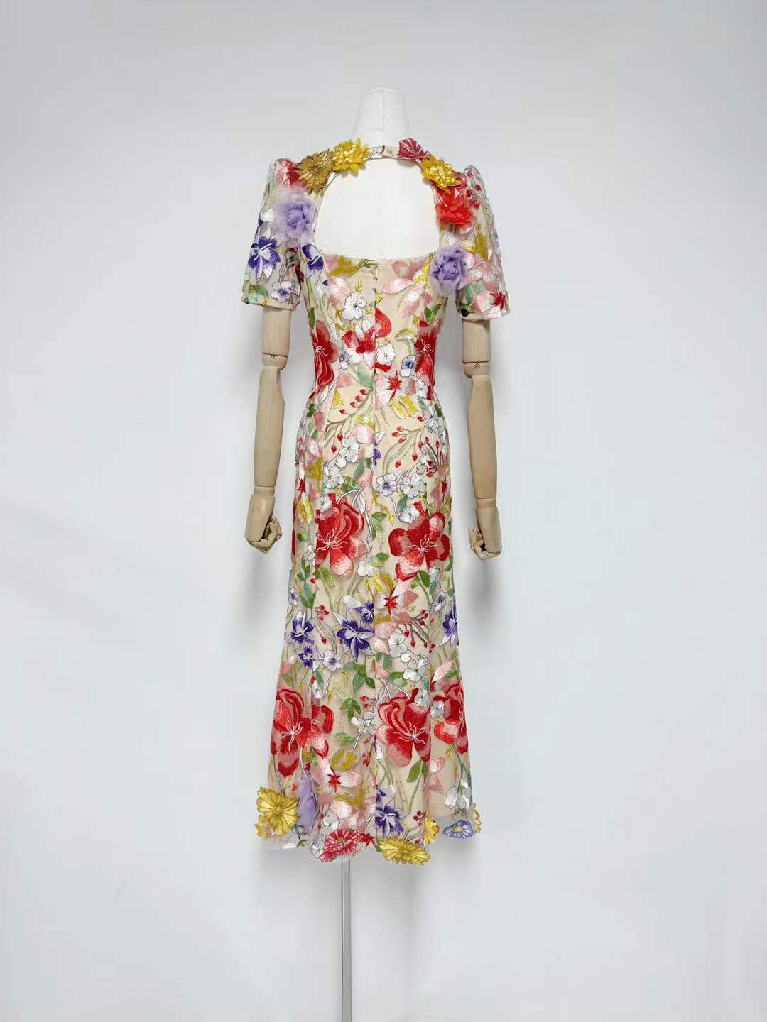 trista multicolor Square Neck backless Mesh Embroidered Fishtail maxi Dress Avalabel