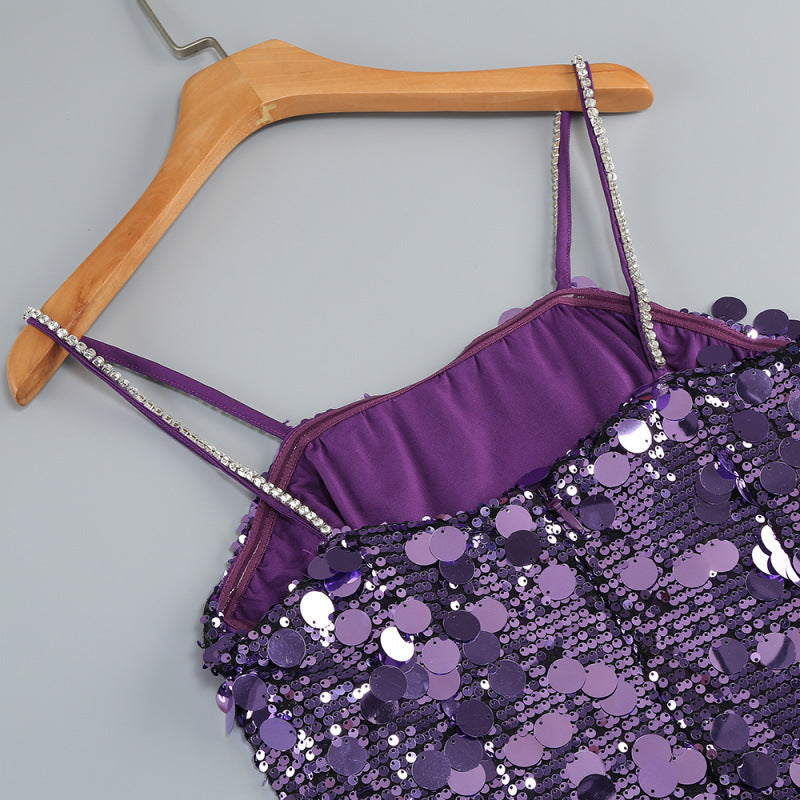 virginia Strappy Sequin Embellished Mini Dress in purple Avalabel