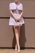 Hilary Purple Pleated Cape Mini Dress with Spaghetti Straps Avalabel