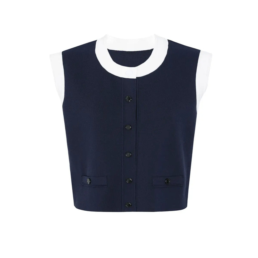 lyuba Two Tone Cropped Sleeveless Cardigan & Knit Skirt Avalabel