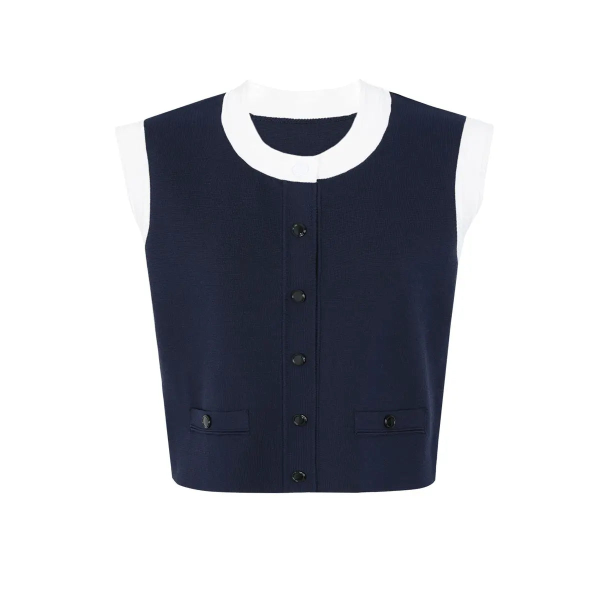 lyuba Two Tone Cropped Sleeveless Cardigan & Knit Skirt Avalabel
