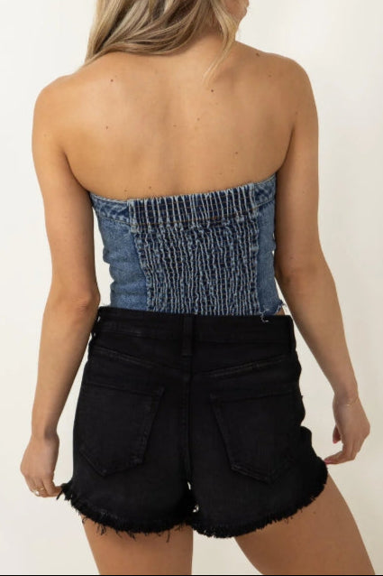 8-Button Denim Tube Top in Blue Avalabel
