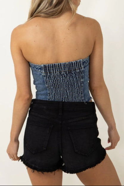 8-Button Denim Tube Top in Blue Avalabel