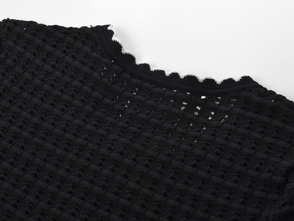 Simona Hollow Knit Mini Dress in Black Avalabel