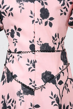 V-Neck Satin Floral Midi Dress in Pink Avalabel