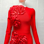 sally 3D Flower Decorative Bandage maxi Dress in red Avalabel