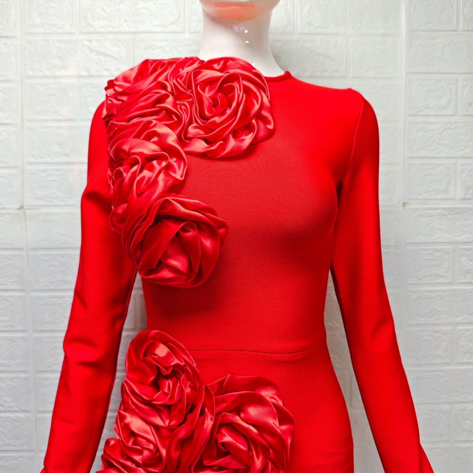 sally 3D Flower Decorative Bandage maxi Dress in red Avalabel