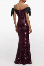 jessie Bow Detail Bardot Sequin Maxi Dress In burgundy Avalabel