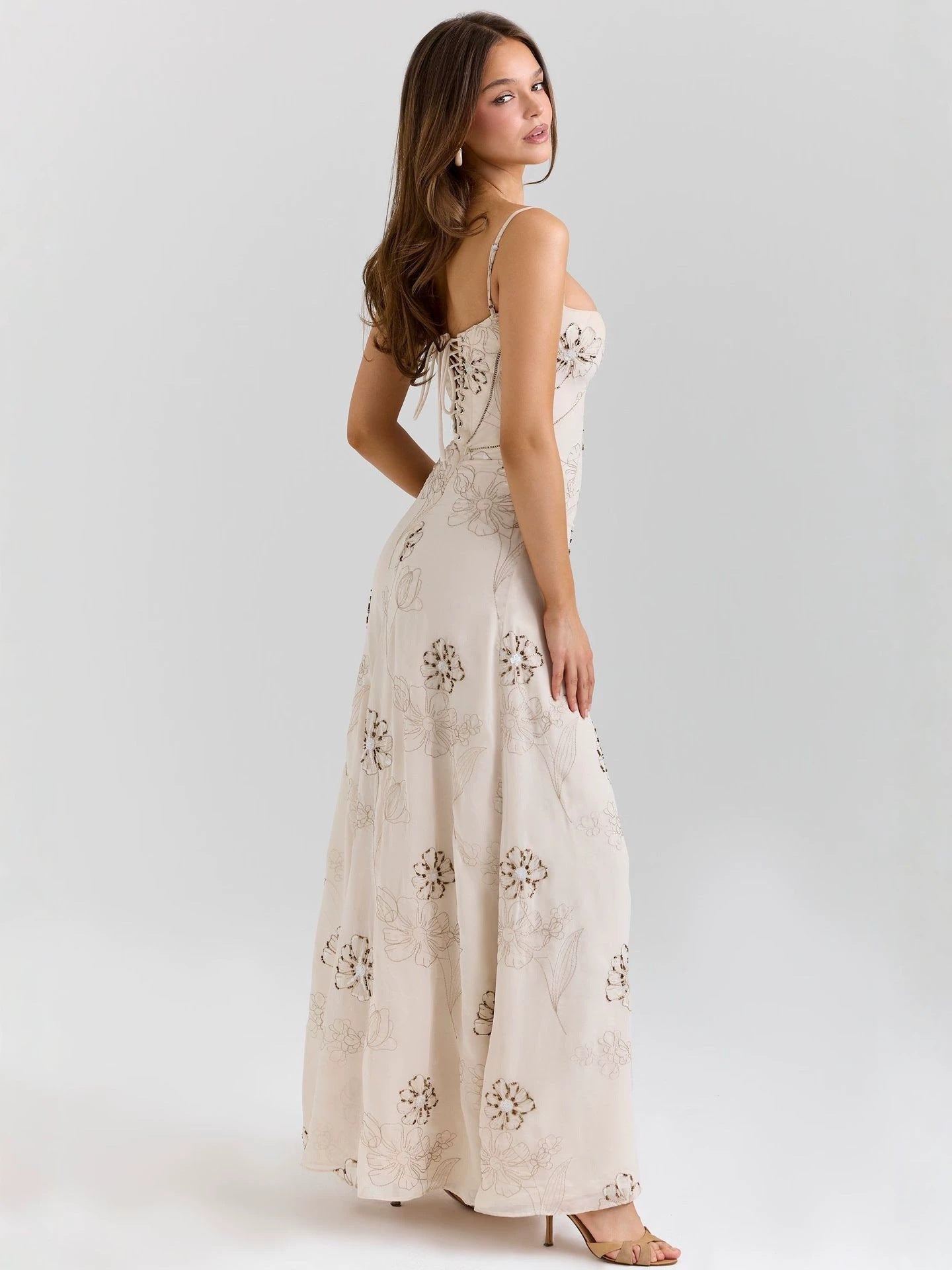 Vintage Embroidered Hollow Slip Maxi Dress - White Avalabel